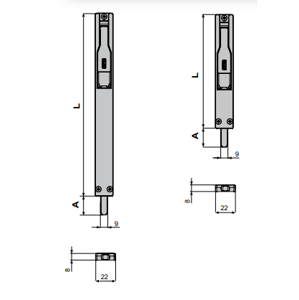 Fapim 3722B stříbrná - zástrč do profilu překlápěcí, výsuv 23 mm, rozměry 220x22x8 mm