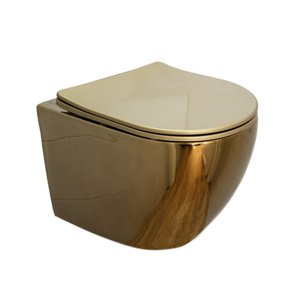 BPS-koupelny Závěsná WC mísa se SoftClose sedátkem HYD-4153, bílá/zlatá