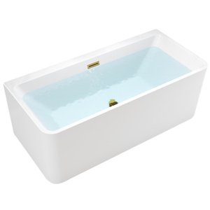 BPS-koupelny Volně stojící akrylátová vana ke stěně HYD-SOF515A 140x75 cm bílá, odtokový komplet zlatý