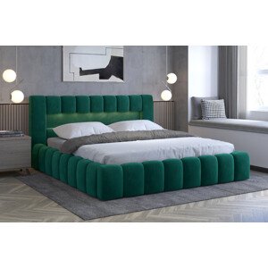 Eltap Čalouněná postel Lamica s úložným prostorem - dřevo Materiál potahu: Monolith 37 - tmavě zelená, Rozměr: 160x200