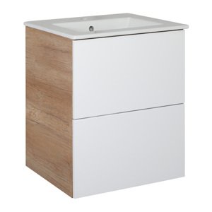 BPS-koupelny Koupelnová skříňka s keramickým umyvadlem Swing WOC 50, bílá/dub country