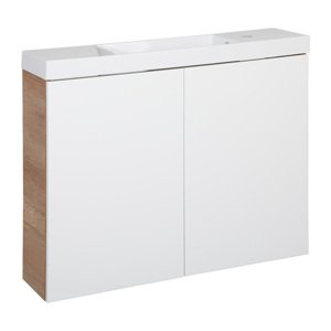 BPS-koupelny Koupelnová skříňka s keramickým umyvadlem Swing WOC 80/22, bílá/dub country