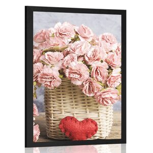 Plakát kytička růžových karafiátů v košíku