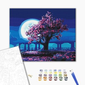 Malování podle čísel sakura v měsíčním svitu