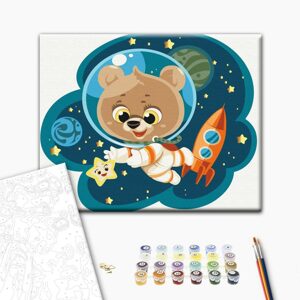 Malování podle čísel pro děti medvídek ve vesmíru