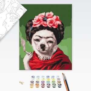 Malování podle čísel pes s cigaretou inspirovaný Fridou