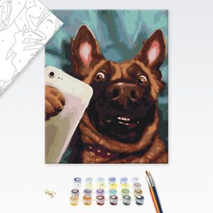 Malování podle čísel pes s mobilem