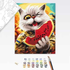 Malování podle čísel odvážná kočka s melounem