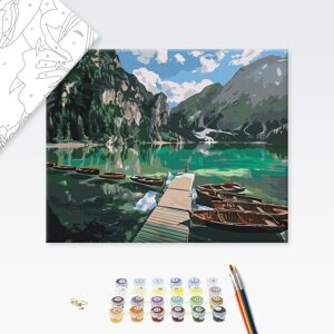 Malování podle čísel jezero v obklopení Dolomit